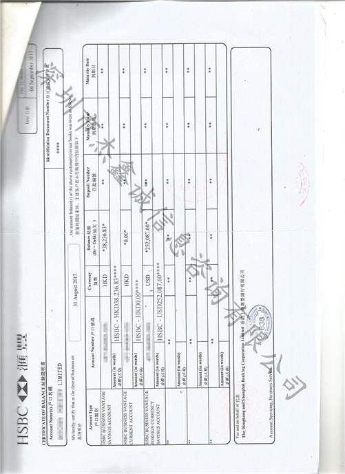 越南领事馆认证加签银行资信 （香港公司）